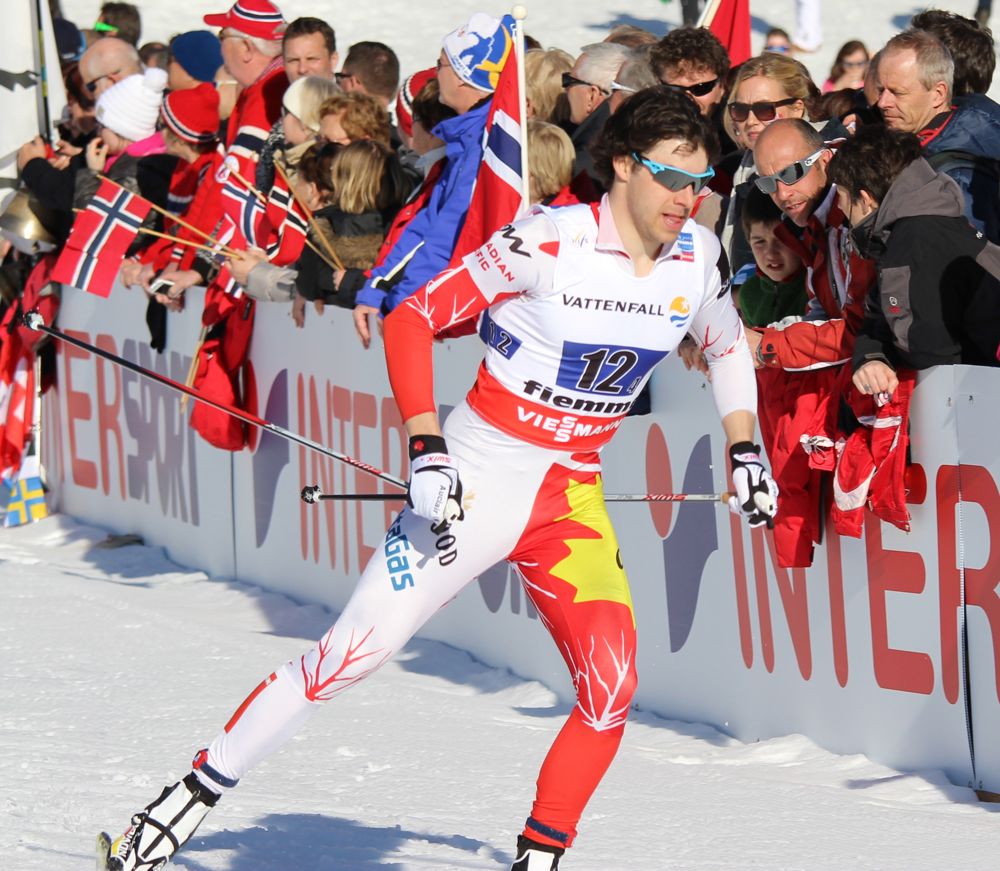 Alex Harvey takes it out for Canada on the last leg of the 2013 World Championships men's 4 x 10 k relay in Val di Fiemme, Italy. Positioned in 12th without anyone around him, Harvey finished 12th for Canada. 