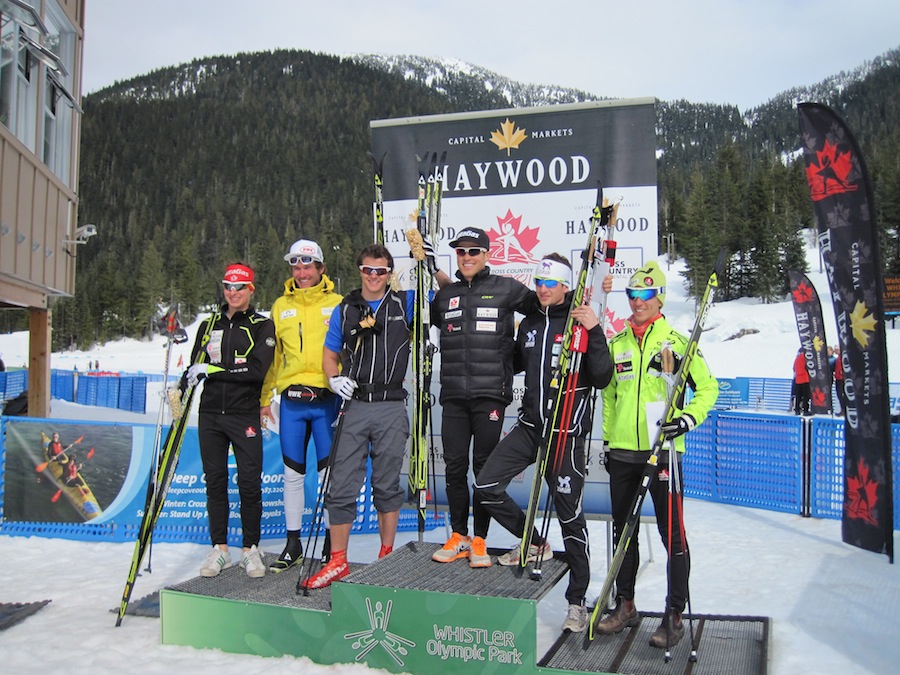 Men's 15 k classic podium at Canadian Nationals on Tuesday in Whistler B.C.: 