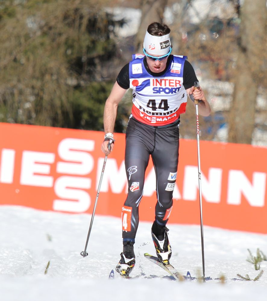 Tad Elliott (SSCV/Team HomeGrown) racing for the U.S. Ski Team at 2013 World Championships in Val di Fiemme, Italy.
