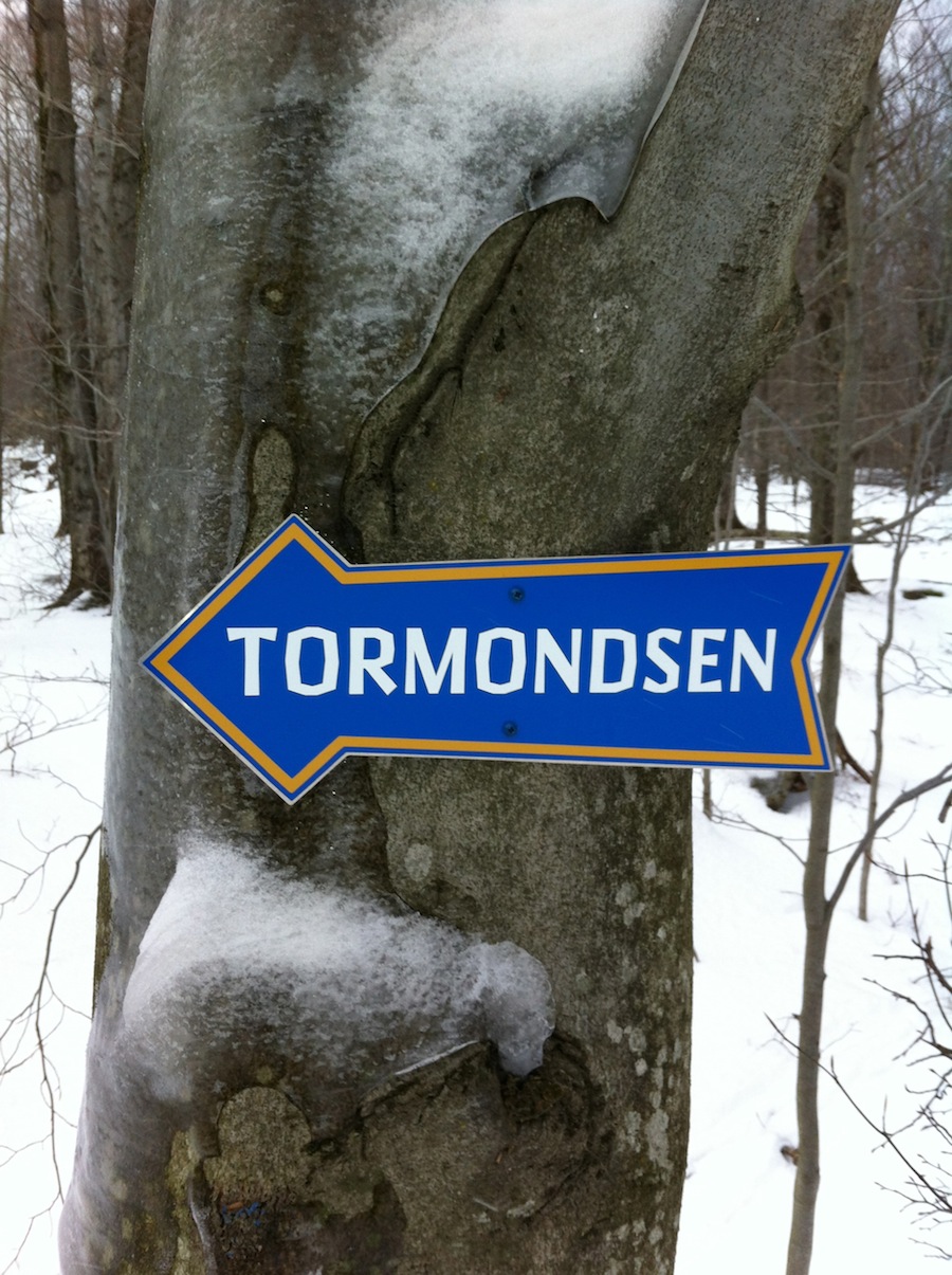 New signage on the 5 k Tormondsen Family Race Course at Rikert Nordic Center in Rikert, Vt.