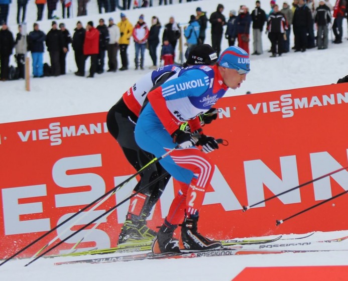 Alexander Legkov (RUS), shown here skiing at World Championships, claimed a meaningful victory in the Oslo 50 k on Saturday, besting Martin Johnsrud Sundby (NOR) on his home course by 1.2 seconds.