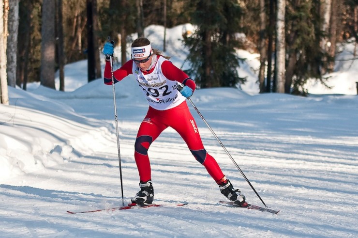 Double take: J1/OJ girls runner-up Lotta Weng of Norway during Monday's 5 k freestyle at 2013 Junior Nationals in Fairbanks, Alaska. (Photo: bertboyer.zenfolio.com/f490643483. All proceeds go to NNF)