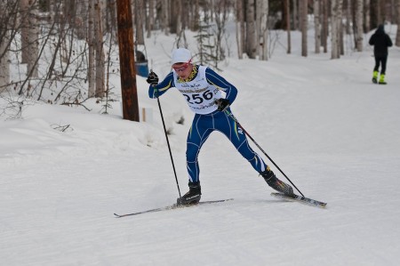 Max Donaldson (NSCF-FXC) en route to winning the J2 boys 5 k freestyle race on Monday at 2013 Junior Nationals in Fairbanks, Alaska. (Photo: 