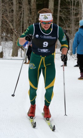 Viktor Brännmark of the University of Alaska-Anchorage racing to third at the 2013 NCAA Championships 10 k classic individual start on Thursday in Ripton, Vt.