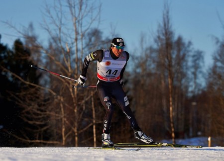 Andy Newell (USA) finished 16th in the 2.5 k freestyle prologue in Falun, Sweden, on Friday to move into eighth in the World Cup Finals standings after two stages. Photo: Fischer/Nordic Focus/FIS Cross Country.