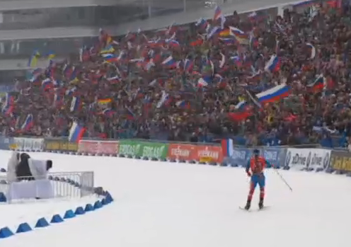 It was quite a scene in the Laura Biathlon Stadium in Sochi as Evgeniy Ustyugov came home with the win for Russia.