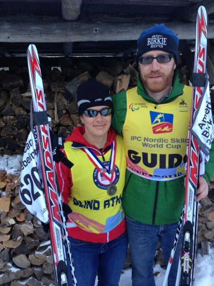 Birkie finisher Shawn Cheshire with her coach and guide Jesse Crandall. Photo: Kelly Randolph