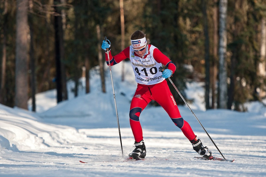 Norway's Tiril Weng (NTG Lillehammer) on her way to winning the opening race at 2013 Junior Nationals, the J1/OJ girls 5 k freestyle, on Monday in Fairbanks, Alaska. (Photo: 