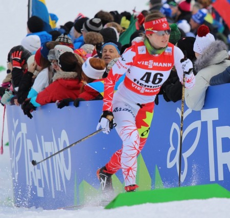 Andrea Dupont (CAN) skiing to 49th place in the classic sprint at World Championships. 