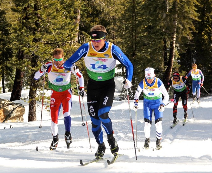 Erik Bjornsen leads Newell and Ellefson. Photo: Ryan Scott. 