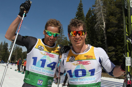Andy Newell and Kris Freeman, one-two at U.S. 50 k National Championships. Photo: Mark Nadell/MacBeth Graphics.