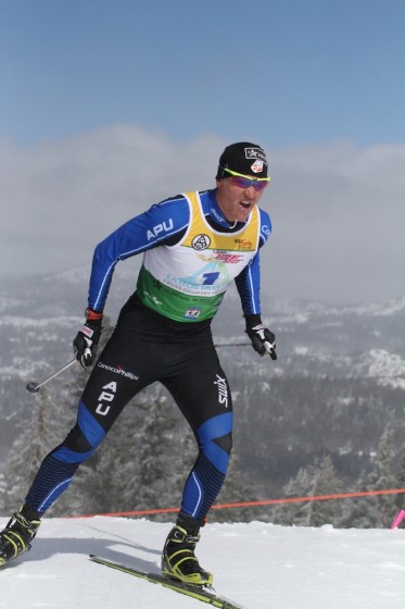 Erik Bjornsen (APU/USST) just before clinching his first SuperTour Finals overall victory by 20.5 seconds ahead of Kris Freeman (MWSC/USST) in Monday's 6 k freestyle hill climb at Sugar Bowl Resort in Truckee, Calif. (Photo: Mark Nadell/MacBeth Graphics)
