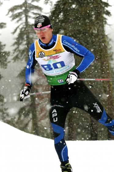 Erik Bjornsen (APU/USST) racing to a victory in the 2013 SuperTour Finals opening prologue at Auburn Ski Club last Thursday. (Photo: Mark Nadell/MacBeth Graphics)