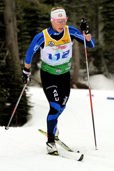 Kikkan Randall (APU/USST) in Saturday's 1.5 k classic sprint qualifier at 2013 SuperTour Finals. She posted the fourth-fastest qualifying time behind USST teammate Ida Sargent in first. (Photo: Mark Nadell/MacBeth Graphics)