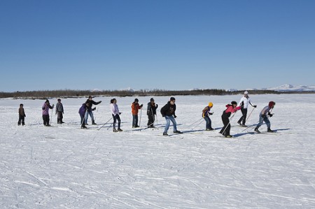 Future racers? Noorvik students go for a ski. Photo: Chris Arend, NANANordic.