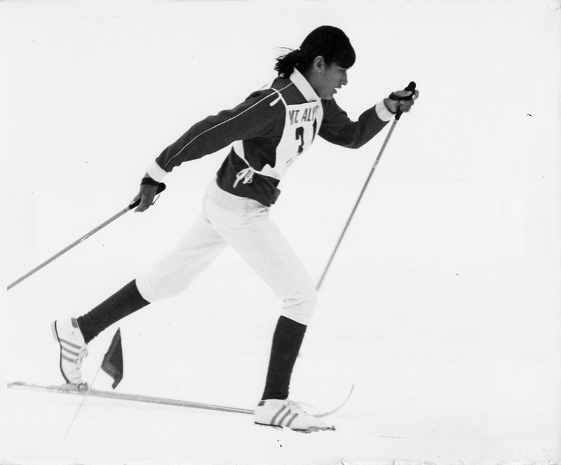Shirley Firth on her way to a win at the 1969 U.S. Junior National Cross Country Skiing Championships in Girdwood, Alaska. (Photo: Chuck Johnson/Alaska Lost Ski Areas Project)
