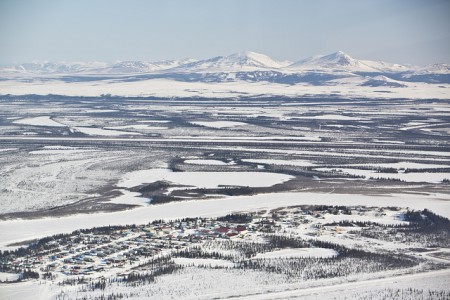 An aerial view of the town of Noorvik, where Susan Dunklee helped out as a coach.