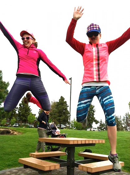 Zoe Roy (l) and Sarah Max the day before the Pole Pedal Paddle on May 18 in Bend, Ore. A Canadian skier originally from Bend, Roy placed second behind Max, now a three-time champion. (Courtesy photo) 