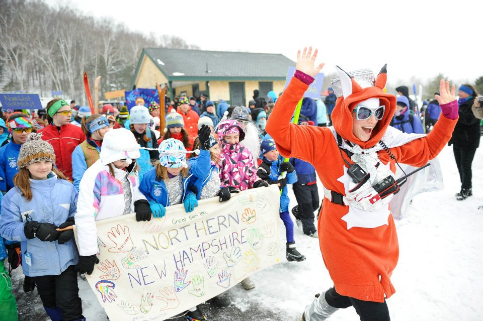 The "NENSA Fox," Abby Weissman, youth programs director for the New England Nordic Ski Association (NENSA), at the 2012 TD Bank Bill Koch Festival. Weissman wears the fox costume at events and writes a weekly newsletter called “Fox Tales.” (Courtesy photo)