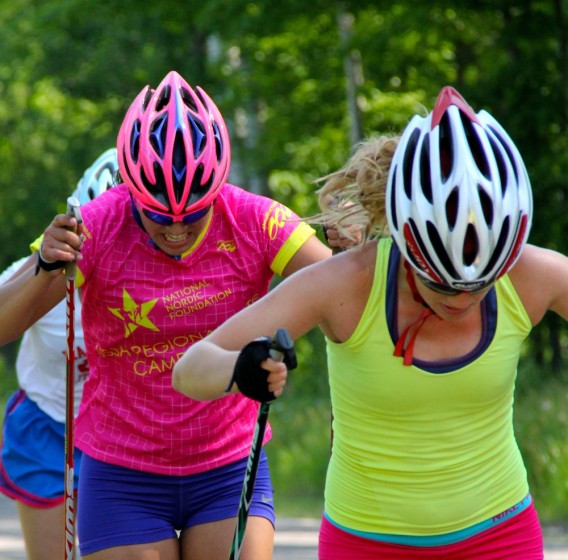 Junior girls double-poling at a recent REG. Photo: Bryan Fish.