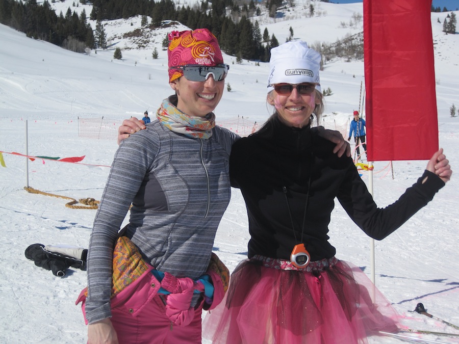 Sun Valley Ski Education Foundation (SVSEF) devolopment coaches Mia James (l) and Laurie Leman at the 2013 Devo Tri. (Photo: Nancy Fiddler)