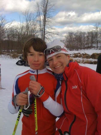Stratton Mountain School coach Poppet Boswell with her son Russell, who won 2012 Silver Fox Trot in Hanover, N.H., at age 12. (Courtesy photo)