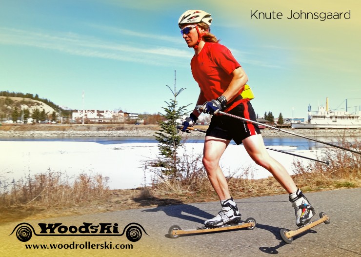 Knute Johnsgaard of the Yukon Elite Squad training on his wood rollerskis courtesy of Woodski, Inc