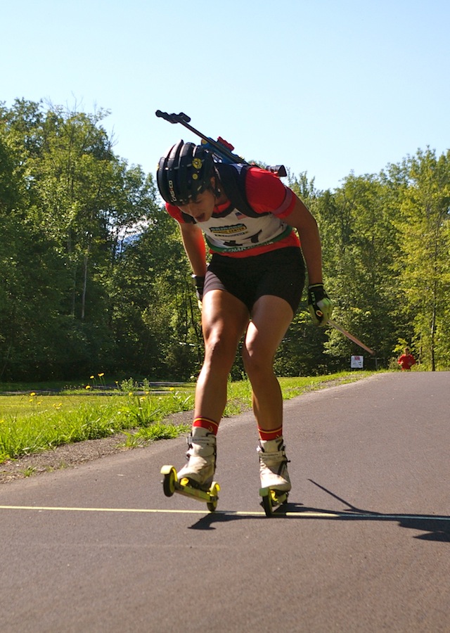 Rosanna Crawford (Biathlon Canada) winning Sunday's 10 k pursuit by more than a minute at North American Biathlon Rollerski Championships in Jericho, Vt.