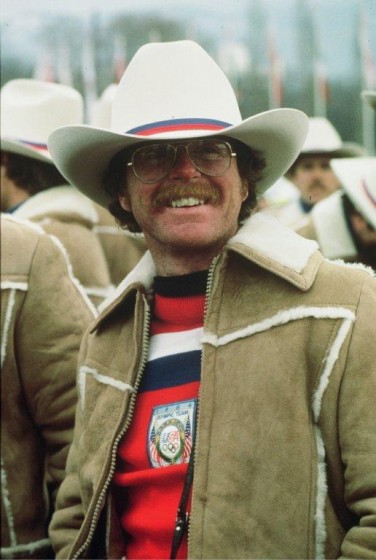 Peter Ashley at the 1984 Sarajevo Olympics opening ceremony. Now the nordic vice president at Fischer Skis USA, he was the U.S. Ski Team women's coach from 1984-85. (Courtesy photo)