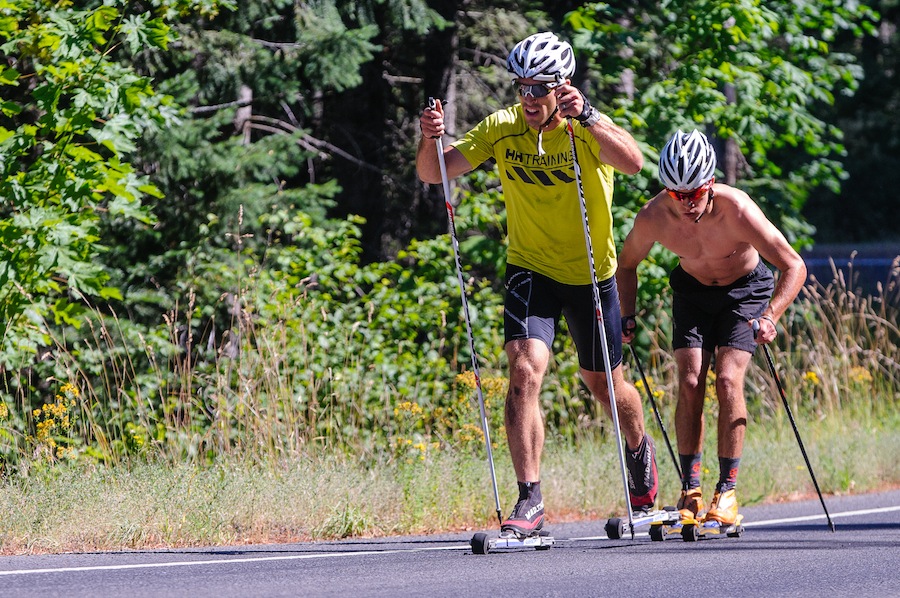 Sam Naney leads Rogan Brown during a Trout Lake Camp time trial. (Photo: Curt Hawkinson)