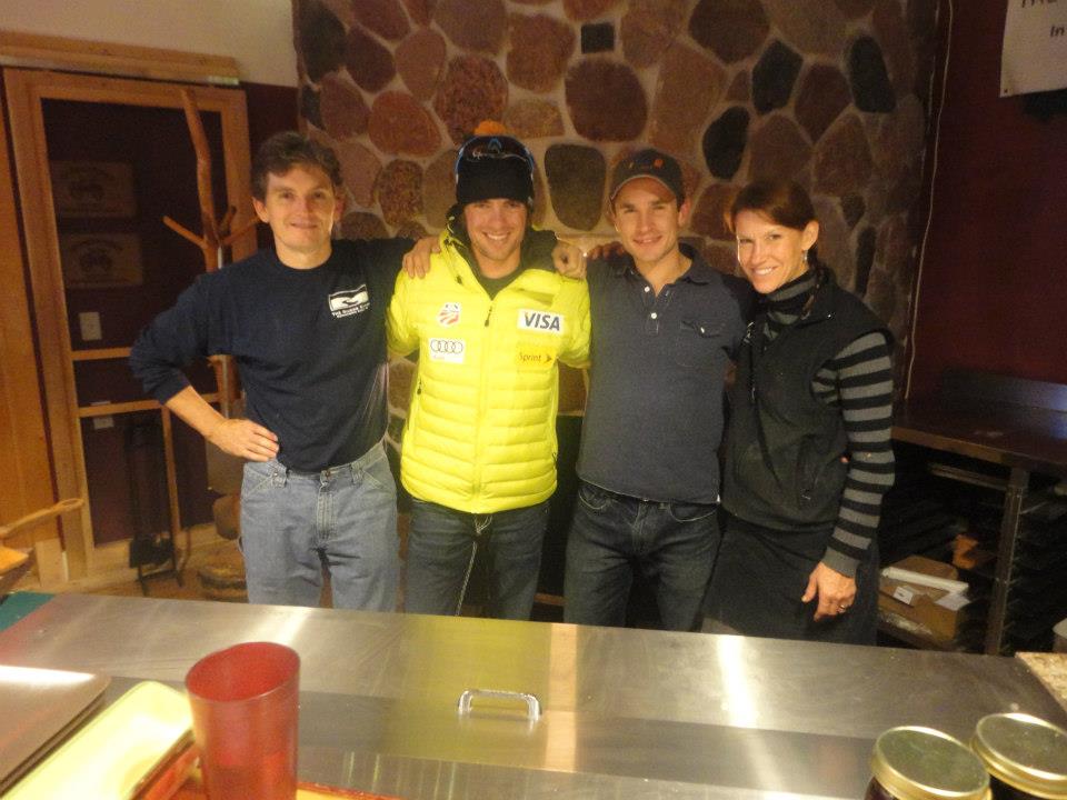 Pro skiers Tad Elliott (second from left) and Matt Liebsch (second from right) with Rivers Eatery owners Mick and Beth for the Saturday-night dinner at last year's "Train Like A Birkie Champion" camp. (Photo: F.A.S.T./Facebook)