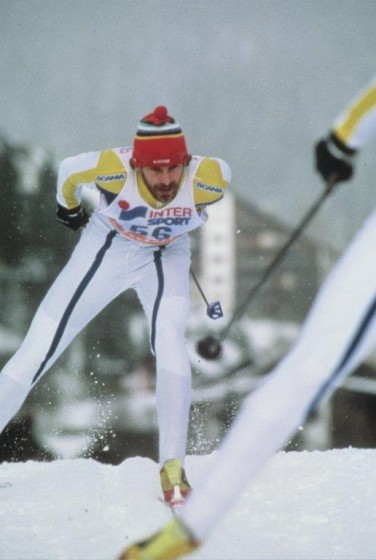 Sweden's Thomas Wassberg, after whom the "Wassberg" skating technique is named, freestyle racing at the 1985 World Championships in Seefeld, Austria. 