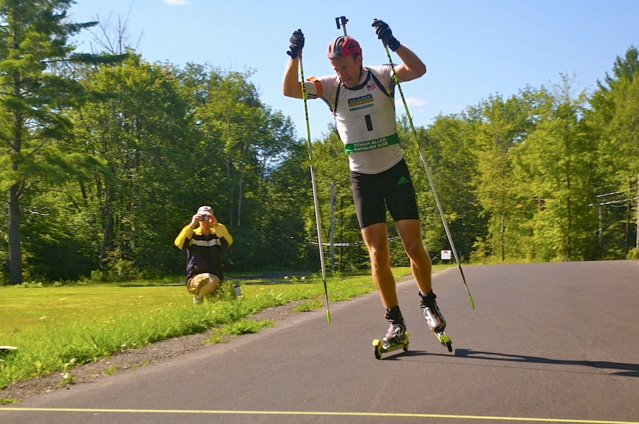 Lowell Bailey (USBA A-team) finishes strong to win the 2013 North American Biathlon Rollerski Championships 12.5 k pursuit at Ethan Allen Firing Range in Jericho, Vt. Bailey crushed the field by more than 3 minutes for the overall victory on Sunday.