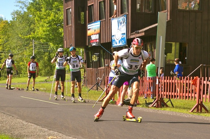 Nordgren starting the 10 k sprint at North American Rollerki Biathlon Championships in Jericho, Vermont, this summer.