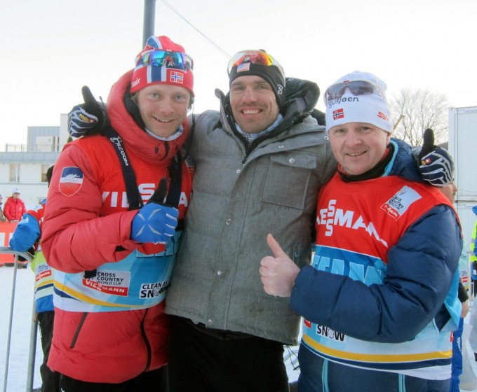 Koos with "Team Sjusjoen" after the Drammen sprint last season. Jon Anders Gaustad (L) and Petter Hagen (R). Courtesy photo.