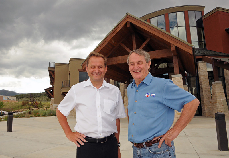 U.S. Ski and Snowboard Association President and CEO Bill Marolt gives a tour of the USSA Center of Excellence in Park City, Utah to Germany Ski Association President Alfons Hoermann. Marolt and Hoermann are members of the International Ski Federation's Council.