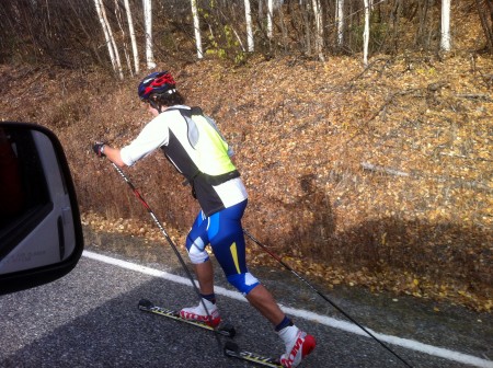 Riley Troyer (NSCF-FXC) strides up Old Nenana Highway in Fairbanks, Alaska, during an uphill time trial in 2012.