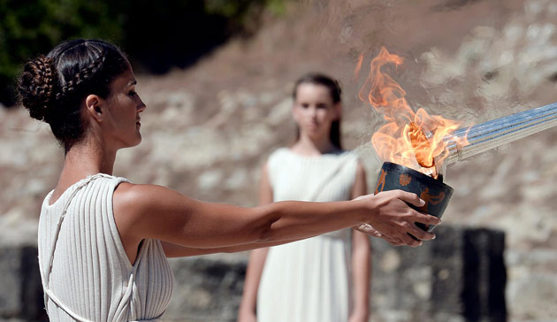 The lighting of the Olympic flame for the 2014 Sochi Olympics took place Sunday in Ancient Olympia, Greece. (Photo: Julia Vynokurova / RIA Novosti / olympic.org)
