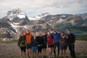 The Black Jack Ski Club, with head coach Dave Wood, while hiking Mount Assiniboine on the Great Divide on the British Columbia/Alberta border in August 2011. (Photo: Dave Wood)