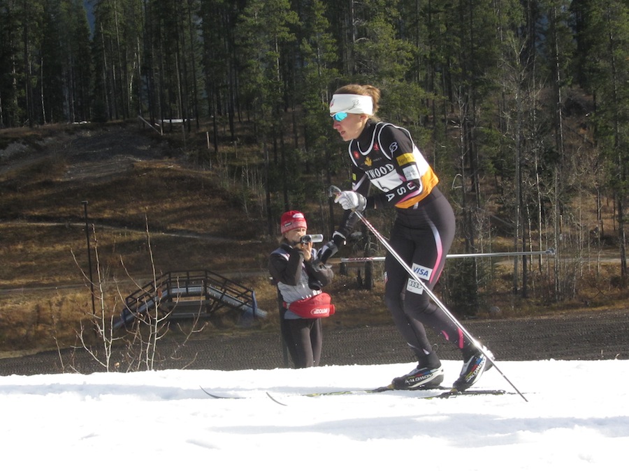 Sophie Caldwell of the U.S. Ski Team (USST) and Stratton Mountain School T2 Team (SMST2) on her way to winning Thursday's qualifier. The USST rookie placed third in the A-final. 