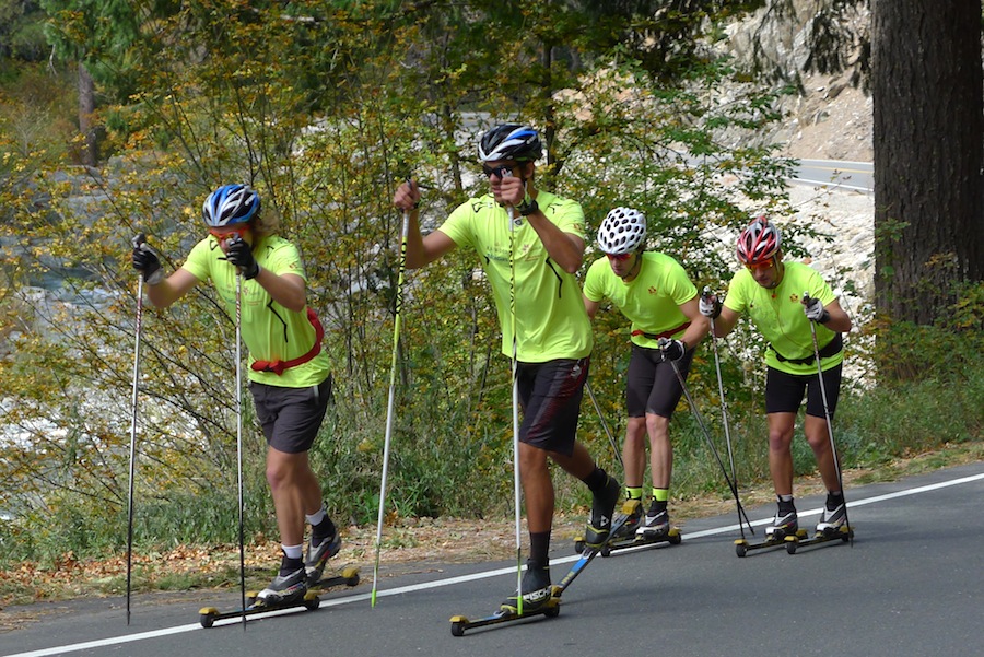 The Canadian World Cup Men's Team during a four-hour rollerski from 1,000 to 7000 feet. (Photo: Justin Wadsworth)