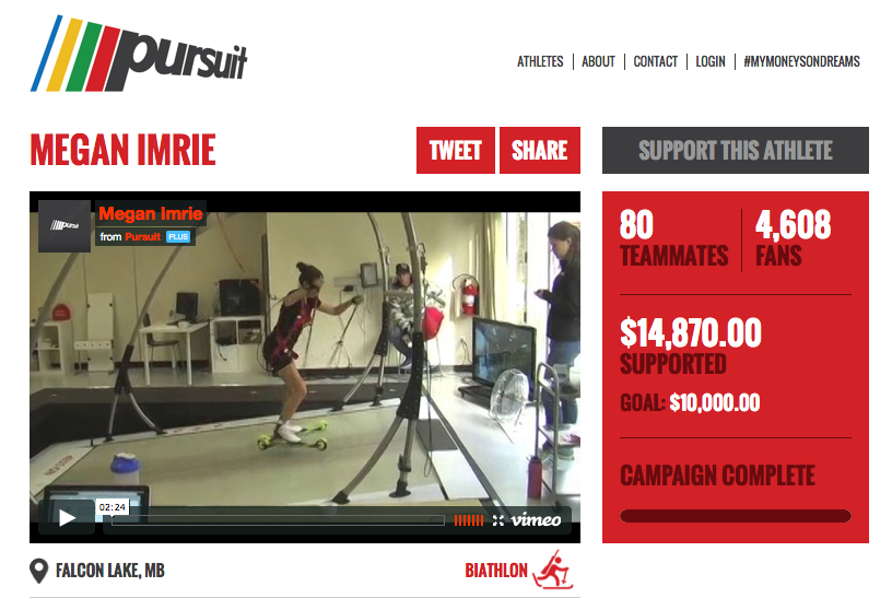 A new kind of biathlon pursuit: Megan Imrie's campaign page.