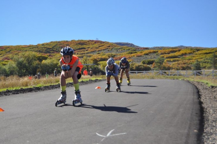 Some fast, male fun on rollerskis at the U.S. Ski Team Speed Camp in Soldier Hollow in Midway, Utah. (Photo: Jason Cork/USST)