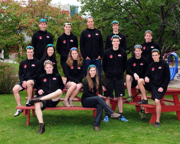 The 2013/2014 NDC Thunder Bay squad. Front Row (left to right): Andy Shields, Jack Carlyle, Jenn Jackson, Alannah MacLean, Erin Tribe, Nick Monette, Bob Thompson, Evan Palmer-Charrette. Back Row (l-r) executive director Eric Bailey, Scott Hill, head coac Timo Puiras, Ben Wilkinson-Zan, and assistant coach Victor Wiltmann. (Photo: NDC Thunder Bay)