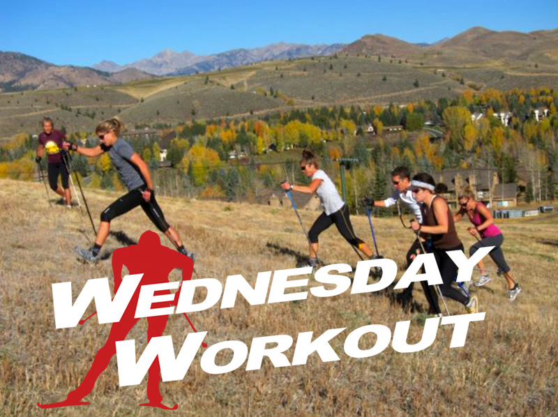 VAMPS skiers doing some hill work on Dollar Mountain near Sun Valley, Idaho, in October 2010. (From left to right): EJ Harpham, Alex Sundali, Tizz Strachan, Trina Peters, Tess O'Sullivan, and Anne Marie Gardner. (Photo: Muffy Ritz)