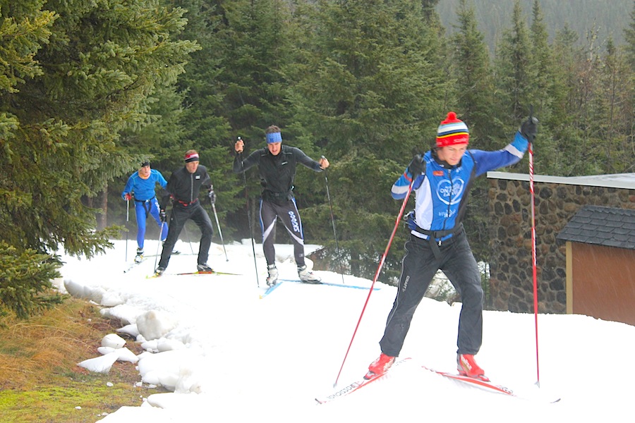 Several Skibec Nordique skiers, led by Jérémie Bonneau, get some on-snow time at La Foret Montmorency north of Quebec City on Nov. 1.