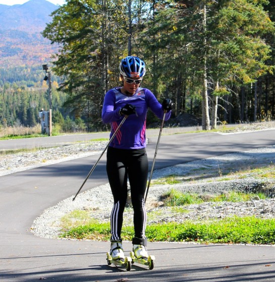 Andrea Henkel double poles her way up the rollerski loop at the Olympic Jumping Complex on Oct. 3 in Lake Placid, N.Y. 