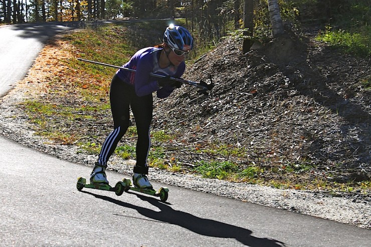 Germany's celebrated biathlete and four-time Olympic medalist, Andrea Henkel cruises along the 1-year-old rollerski loop on Oct. 3 at the Olympic Jumping Complex in Lake Placid, N.Y. 