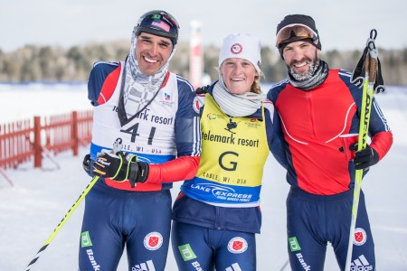 U.S. Paralympics Development Coach Eileen Carey (c) with two of her athletes, Omar Bermejo (l) and Kevin Burton at the 2013 IPC World Cup in Cable, Wis. (Photo: James Netz)