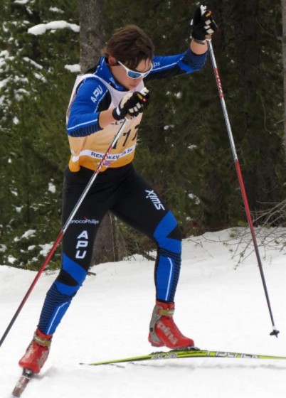 Kate Fitzgerald (APU) racing to third in the West Yellowstone SuperTour 10 k freestyle individual start on Nov. 30.